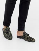 River Island Gold Embroidered Backless Loafers In Black - Black