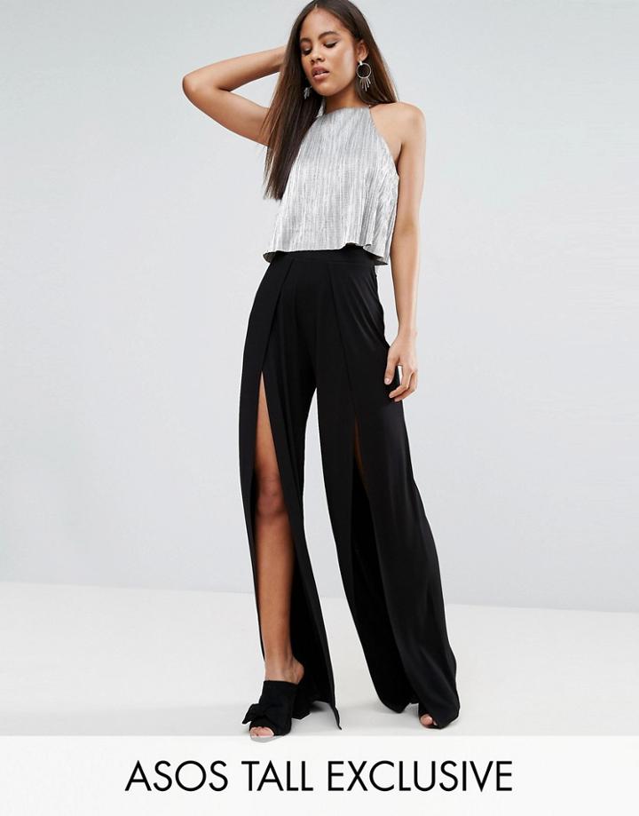 Asos Tall Wide Leg Pants With Split Front - Black