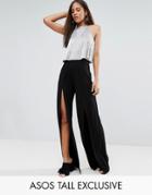 Asos Tall Wide Leg Pants With Split Front - Black