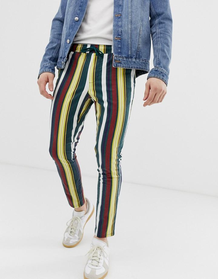 Asos Design Super Skinny Pants In Washed Stripe - Green