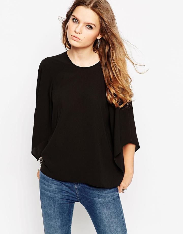 Asos Woven T-shirt With Kimono Sleeve - Black