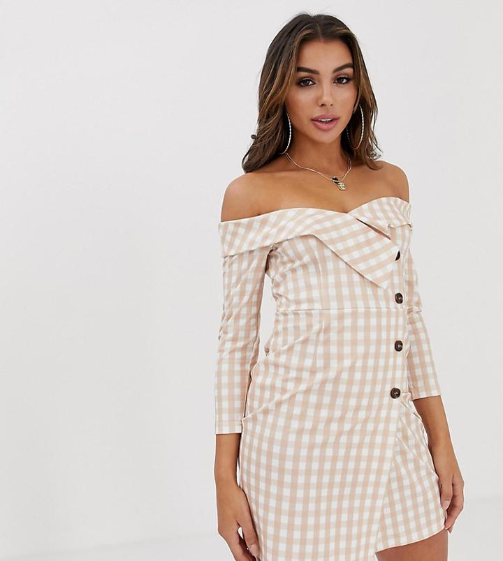 Unique21 Bardot Blazer Dress In Gingham-beige