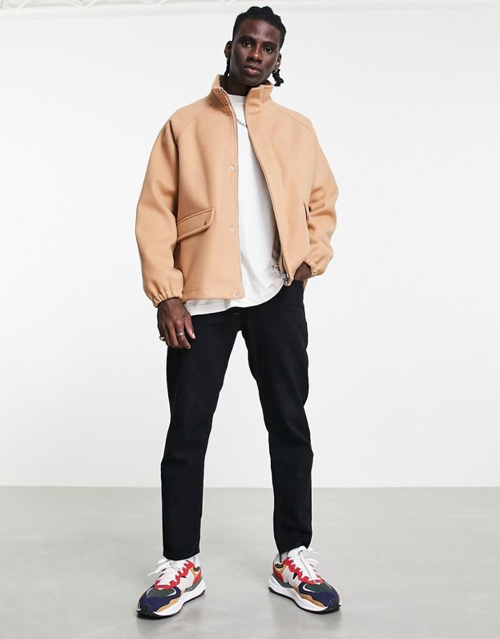 Topman Funnel Jacket With Wool In Camel-neutral