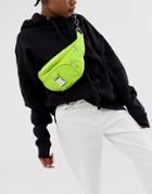 Asos Design Seat Belt Buckle And Chain Detail Fanny Pack - Green
