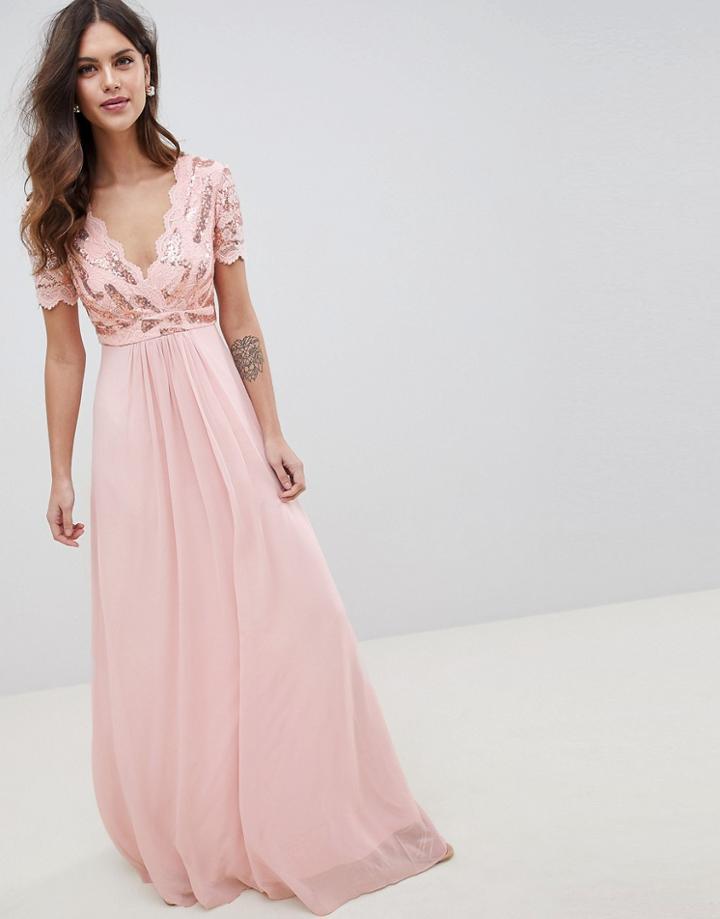 City Goddess V Neck Maxi Dress - Pink