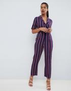 Asos Design Wrap Jumpsuit With Self Buckle In Stripe - Multi