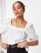 Object Poplin Square Neck Top In White