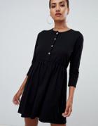 Prettylittlething Button Through Skater Dress In Black - Black