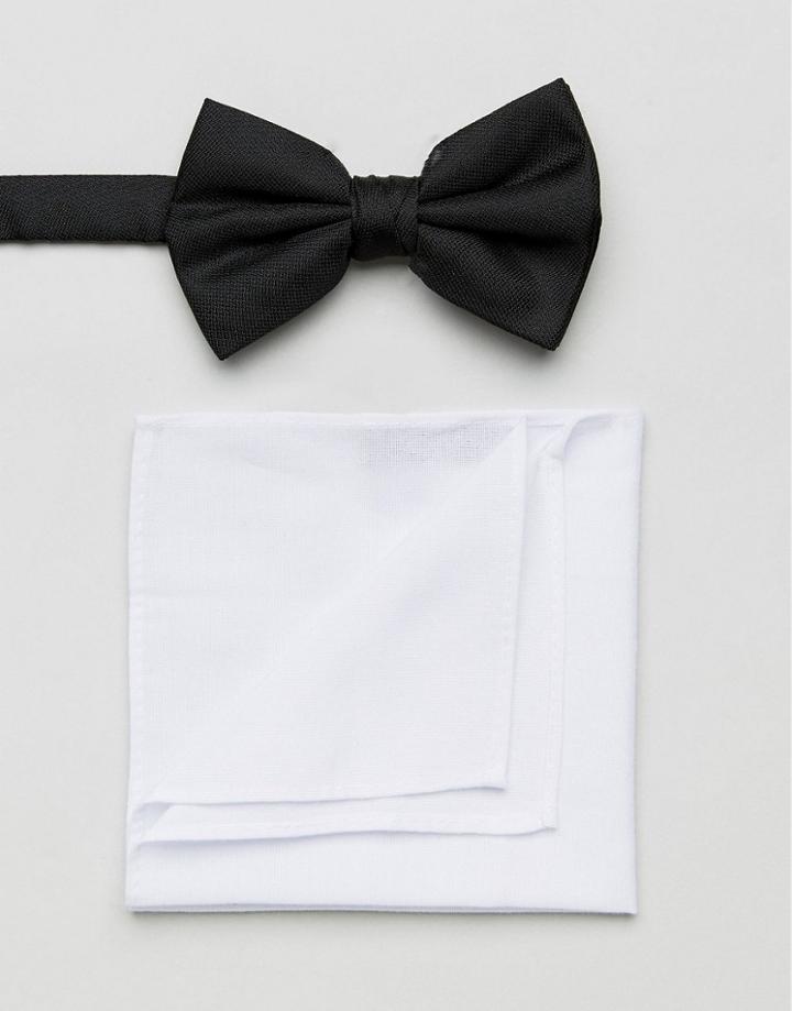 New Look Black Bow Tie And Pocket Square In White - Black