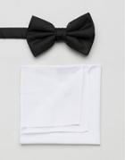 New Look Black Bow Tie And Pocket Square In White - Black