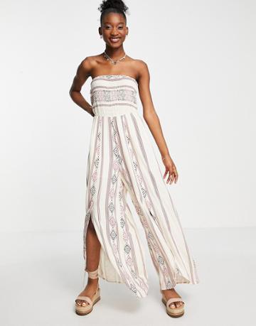 En Cr Me Strapless Wide Leg Jumpsuit In Pink Stripe