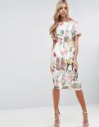Asos Floral Print Wiggle Dress - Multi