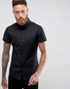 Asos Design Skinny Shirt In Black With Short Sleeves - Black