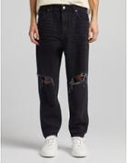Bershka Tapered Jeans With Rips In Black