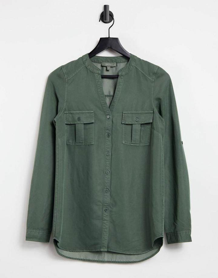 Oasis Denim Utility Shirt In Khaki-green