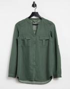 Oasis Denim Utility Shirt In Khaki-green