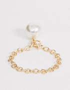 Asos Design Bracelet With Toggle And Pearl Charm In Gold Tone - Gold