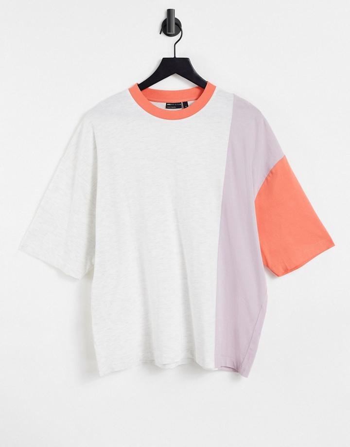 Asos Design Oversized T-shirt In Gray Heather Color Block-multi