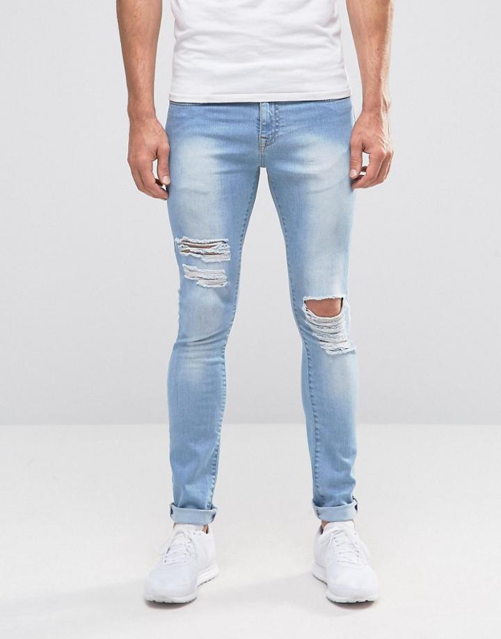 Brooklyn Supply Co Ripped Light Wash Hunter Spray On Jeans With Distressing - Blue