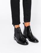 Office Amble Croc Print Patent Chelsea Boots - Black