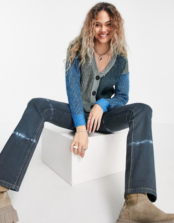 Noisy May Recycled Polyester Button Up Cardigan In Blue Color Block