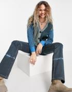 Noisy May Recycled Polyester Button Up Cardigan In Blue Color Block