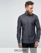 Noose And Monkey Skinny Shirt In Printed Denim - Black