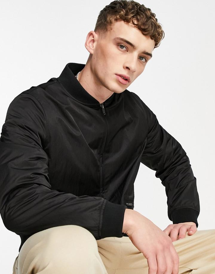 Topman Smart Textured Bomber Jacket In Black