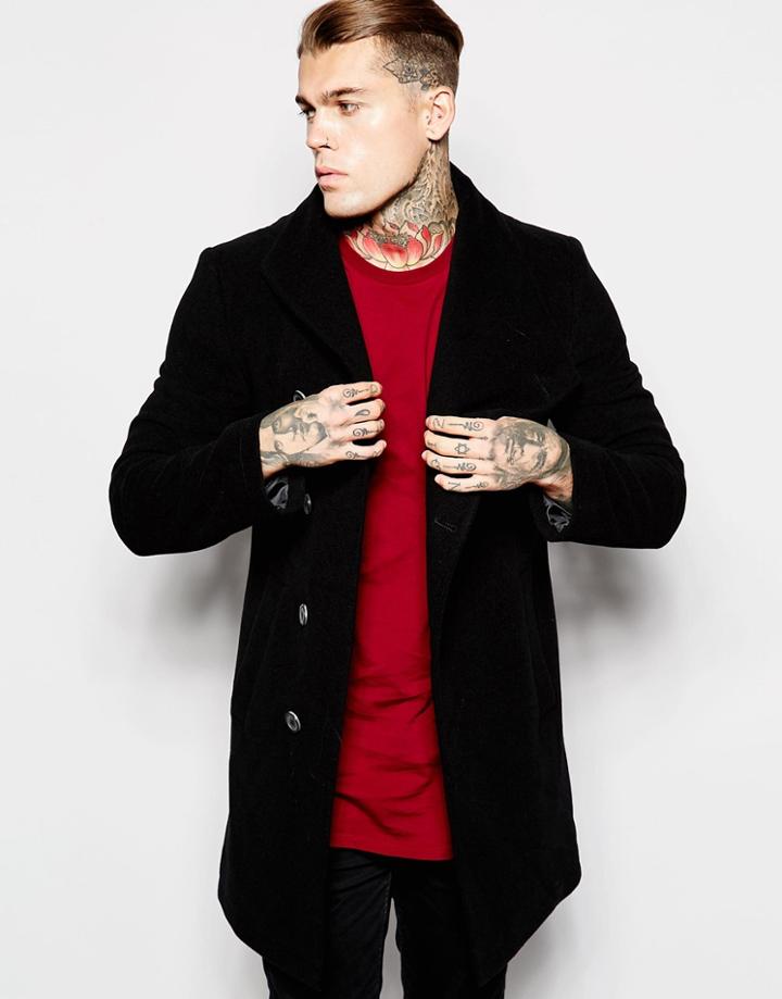 Religion Wool Overcoat With Asymmetric Buttons - Black
