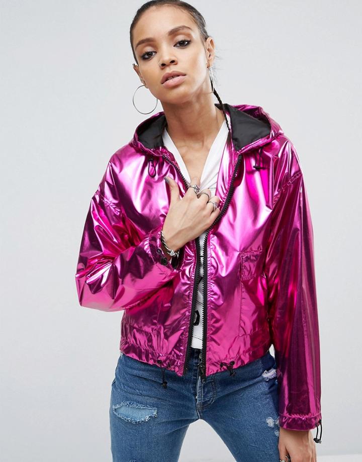 Asos Cropped Anorak In Metallic - Pink