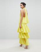 Asos Halter Neck Tiered Bow Back Maxi Dress - Yellow