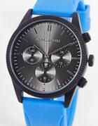 Asos Design Watch With Black Face And Rubberized Blue Sport Strap
