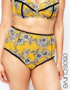 Asos Curve Pretty Floral Print Contrast High Waist Bikini Bottom
