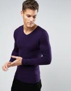 Asos V Neck Sweater In Muscle Fit - Purple
