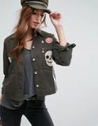 Mango Cropped Badge Detail Military Jacket - Green