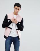 Asos Design Muscle Jersey Bomber Jacket In Pink With Color Blocking - Pink