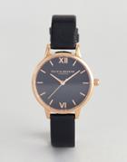 Olivia Burton Ob16md83 Black Sunray Dial Midi Leather Watch In Black - Black