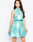 Ashley Roberts For Key Collections Aquarius High Neck Skater Dress - Aqua