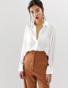 Mango Contrast Stitch Collar Blouse In White - White