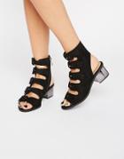 Truffle Multi Buckle Kitten Heel Sandals - Black Micro