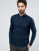 Farah Polo With Long Sleeves In Textured Stripe Slim Fit Navy - Navy