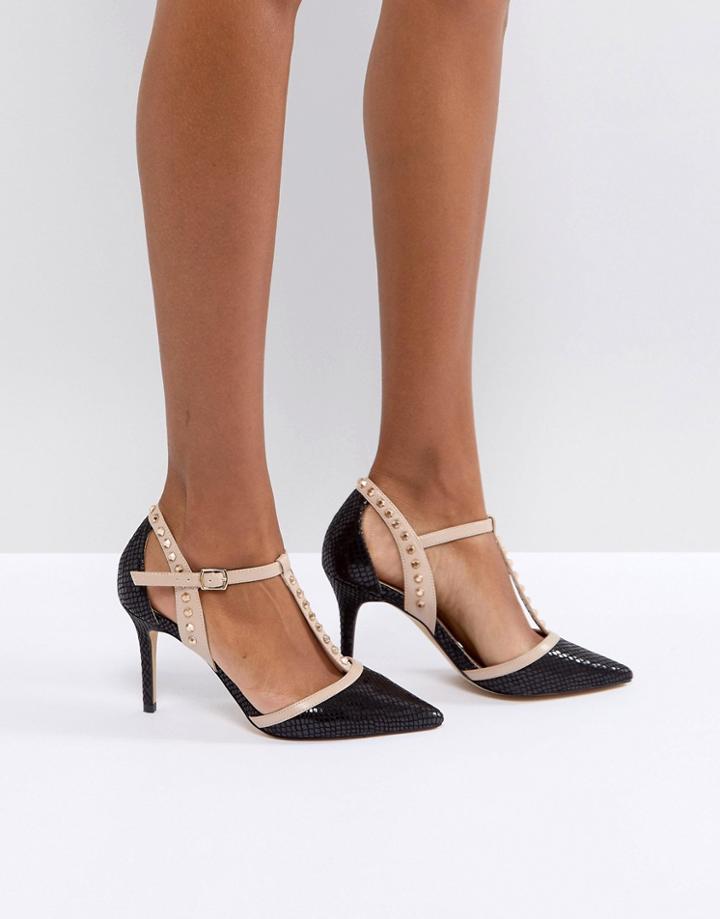 Carvela Stud T Bar Point High Heels - Black