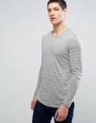 Selected Homme Longline Stripe Long Sleeve Tee - Green