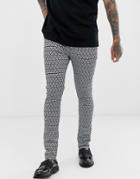 Asos Design Super Skinny Jeans With Geometric Print - Gray