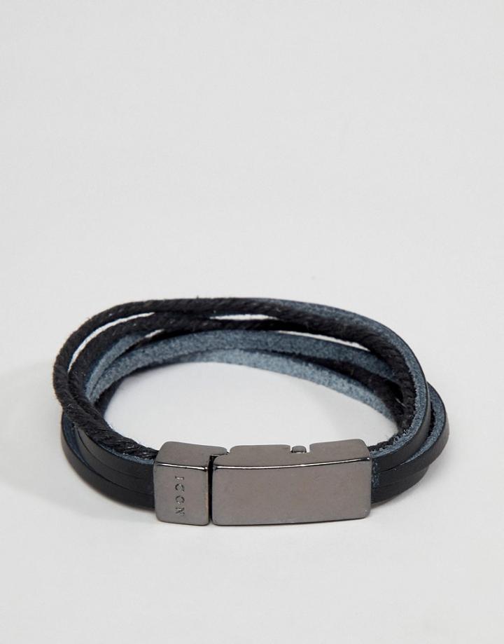 Icon Brand Black Leather Bracelet - Black