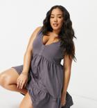 Asos Design Curve Button Through Smock Dress In Slate Gray-grey