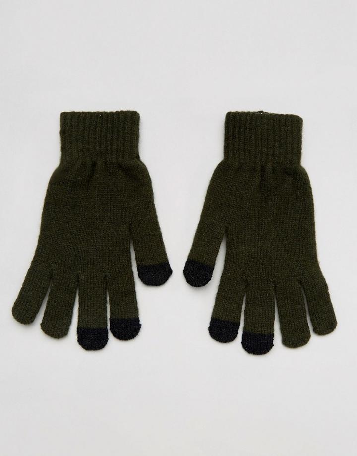 Asos Touchscreen Gloves In Khaki Lambswool - Green