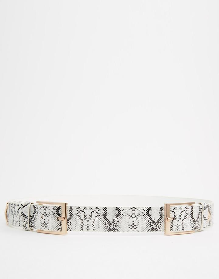 Asos Snake Double Buckle Triangle Tipped Belt - White