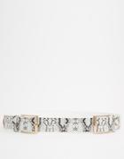 Asos Snake Double Buckle Triangle Tipped Belt - White