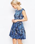 Closet Denim Look Tie Back Dress In Floral Print - Blue